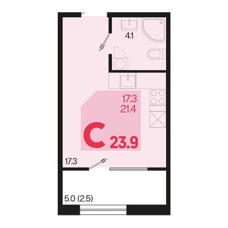 Студия 23.9м²