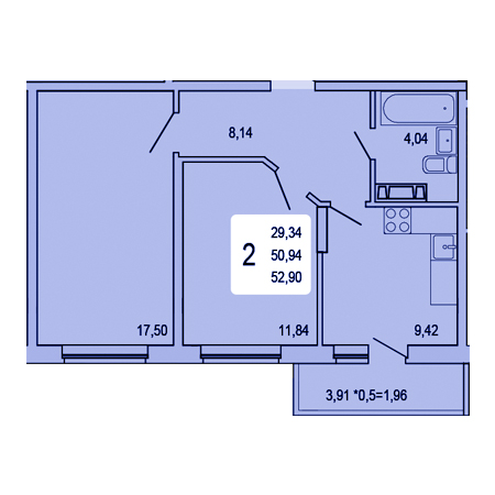 2 комнатная 52.9м²