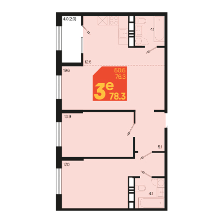 3 комнатная 78.3м²