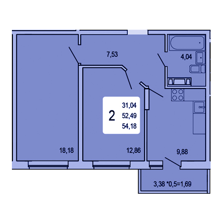 2 комнатная 54.18м²