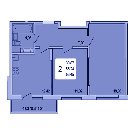 2 комнатная 56.45м²