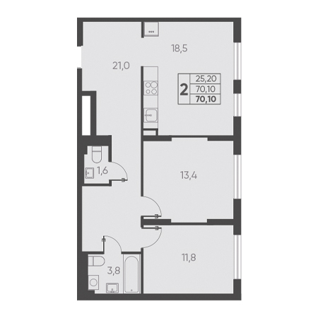 2 комнатная 70.10м²