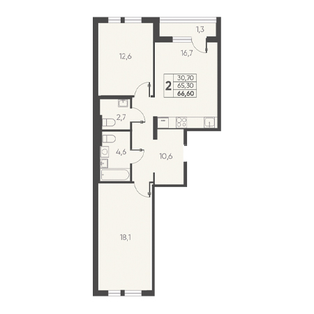 2 комнатная 66.60м²