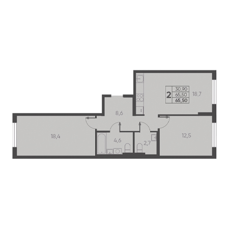 2 комнатная 65.50м²