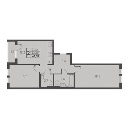 2 комнатная 63.60м²