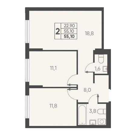 2 комнатная 55.10м²