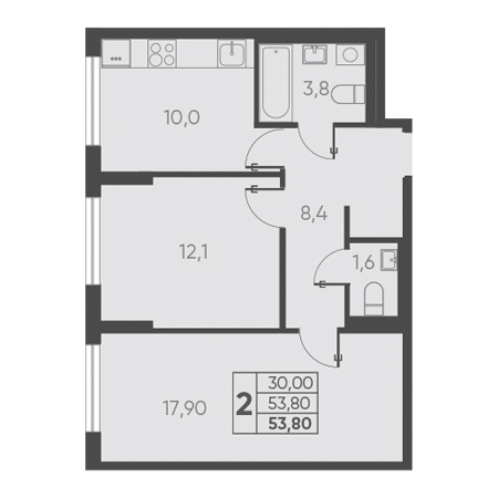 2 комнатная 53.80м²