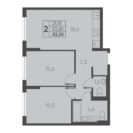 2 комнатная 53.20м²