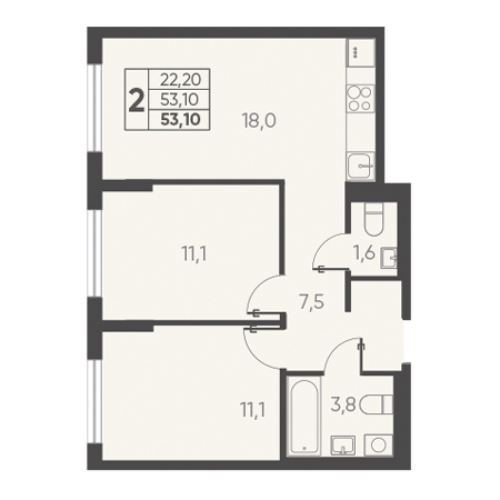 2 комнатная 53.10м²