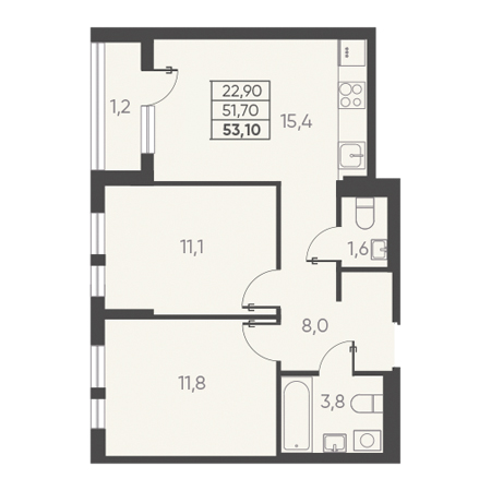 2 комнатная 53.10м²