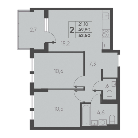 2 комнатная 52.50м²