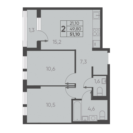 2 комнатная 51.10м²