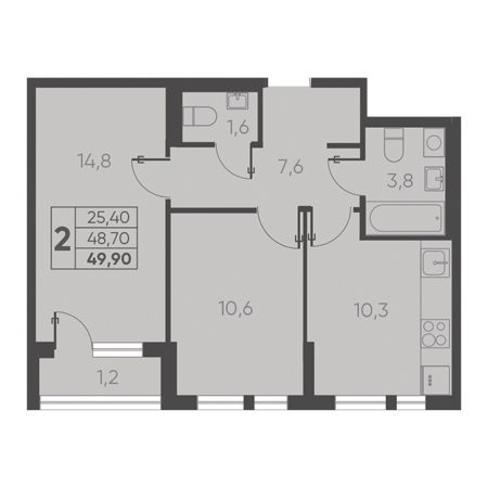 2 комнатная 49.90м²