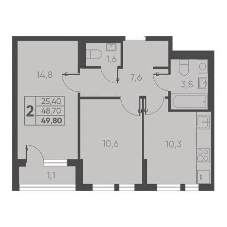 2 комнатная 49.80м²