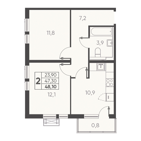 2 комнатная 48.10м²