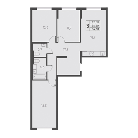 3 комнатная 86.30м²