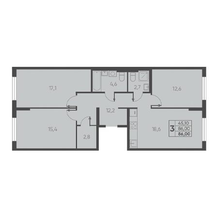 3 комнатная 86.00м²