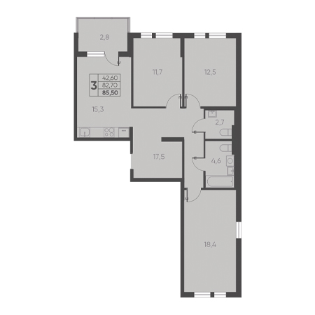 3 комнатная 85.50м²