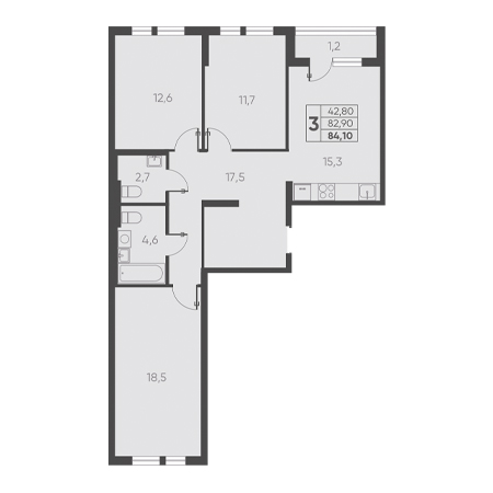 3 комнатная 84.10м²