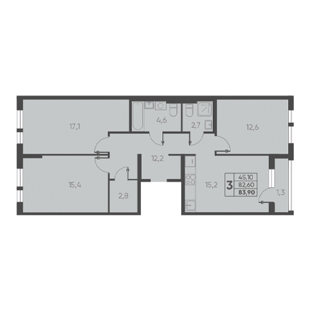 3 комнатная 83.90м²