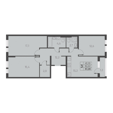 3 комнатная 83.80м²