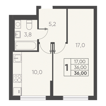 1 комнатная 36.00м²