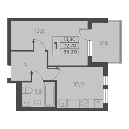 1 комнатная 35.30м²