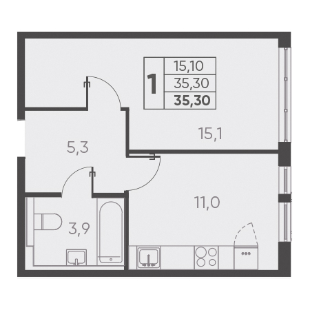 1 комнатная 35.30м²