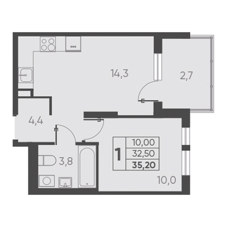 1 комнатная 35.20м²