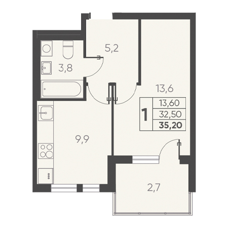 1 комнатная 35.20м²