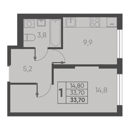 1 комнатная 33.70м²