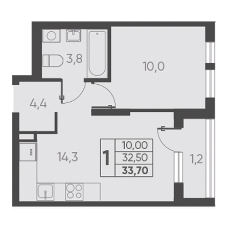 1 комнатная 33.70м²