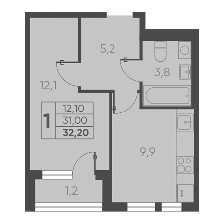 1 комнатная 32.20м²