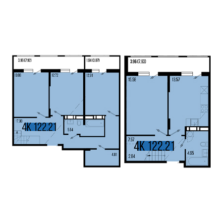 4+ комнат 122.21м²