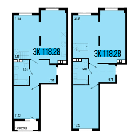 3 комнатная 118.28м²