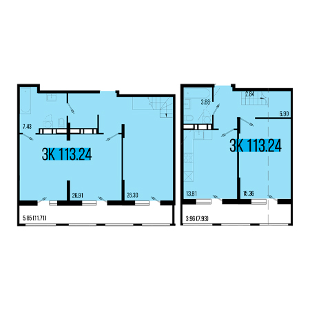 3 комнатная 113.24м²