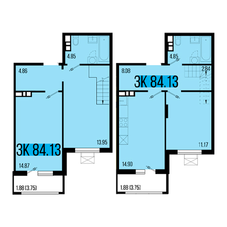 3 комнатная 84.13м²