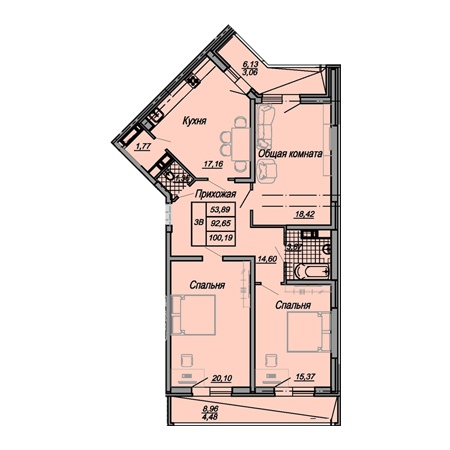 3 комнатная 100.19м²