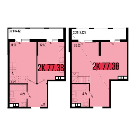 2 комнатная 77.38м²