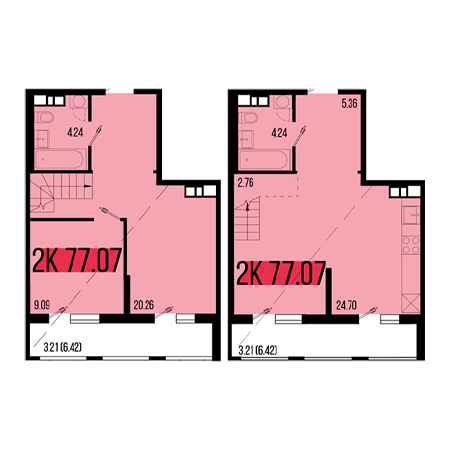 2 комнатная 77.07м²