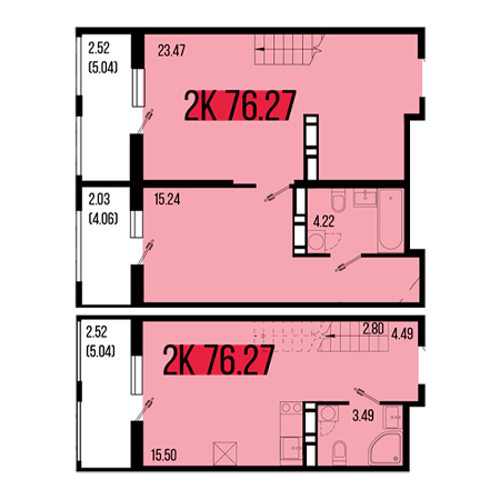 2 комнатная 76.27м²