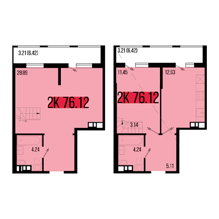 2 комнатная 76.12м²