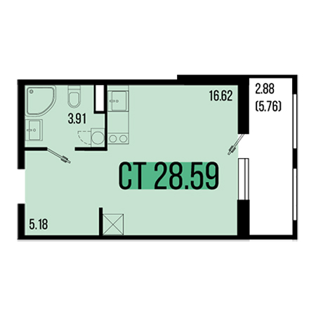 Студия 28.59м²