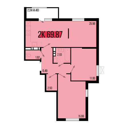 2 комнатная 69.87м²