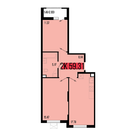 2 комнатная 59.31м²