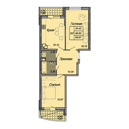 2 комнатная 69.97м²