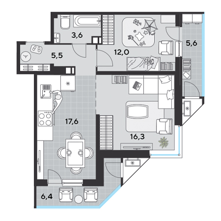 2 комнатная 67м²