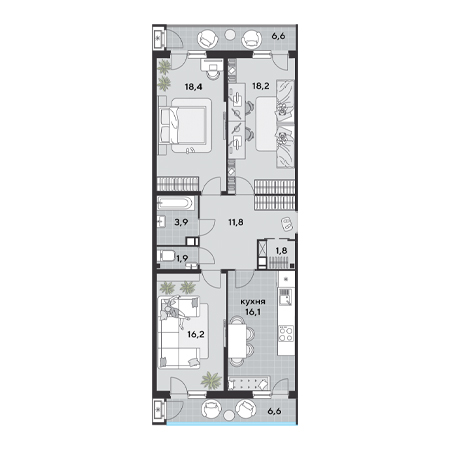 3 комнатная 101.5м²