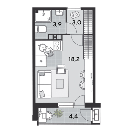 Студия 29.5м²