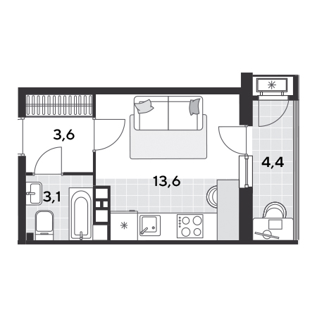 Студия 24.7м²